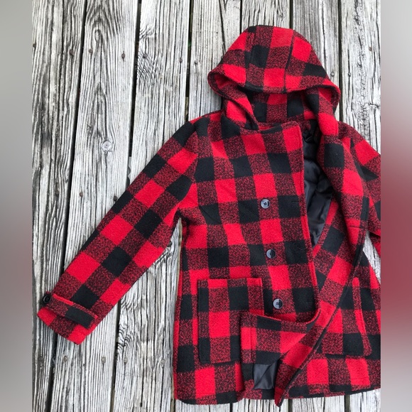 Ladies MAXWELL STUDIO Fall Winter Buffalo Plaid Hooded Pea Coat Jacket XL - Picture 6 of 14
